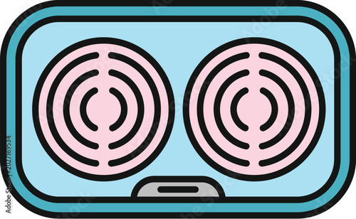 Electric cooktop featuring two cooking element designs in a flat style icon illustration