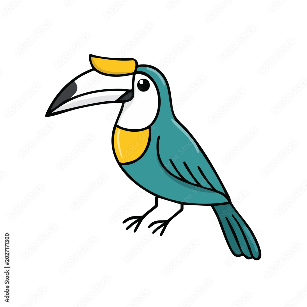 Fototapeta premium Cartoon Toucan Bird with Bright Yellow and Blue Feathers and Distinctive Bill