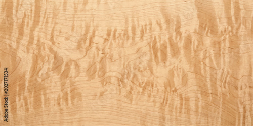 Tableau sur toile Close-up shot of a beautifully figured maple wood grain with a natural, warm blonde hue and undulating patterns that create a visually captivating texture
