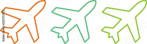 Bild auf Leinwand Three stylized outlines of airplanes in different colors against a plain background