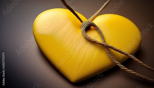 a yellow heart with a string attached to it