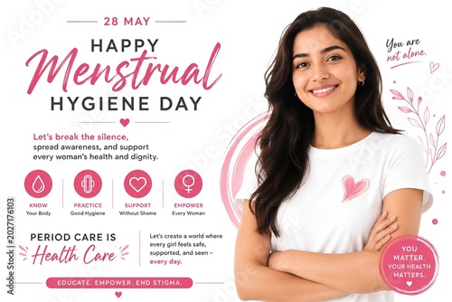 Happy menstrual hygiene day with a smiling woman young adult health care
