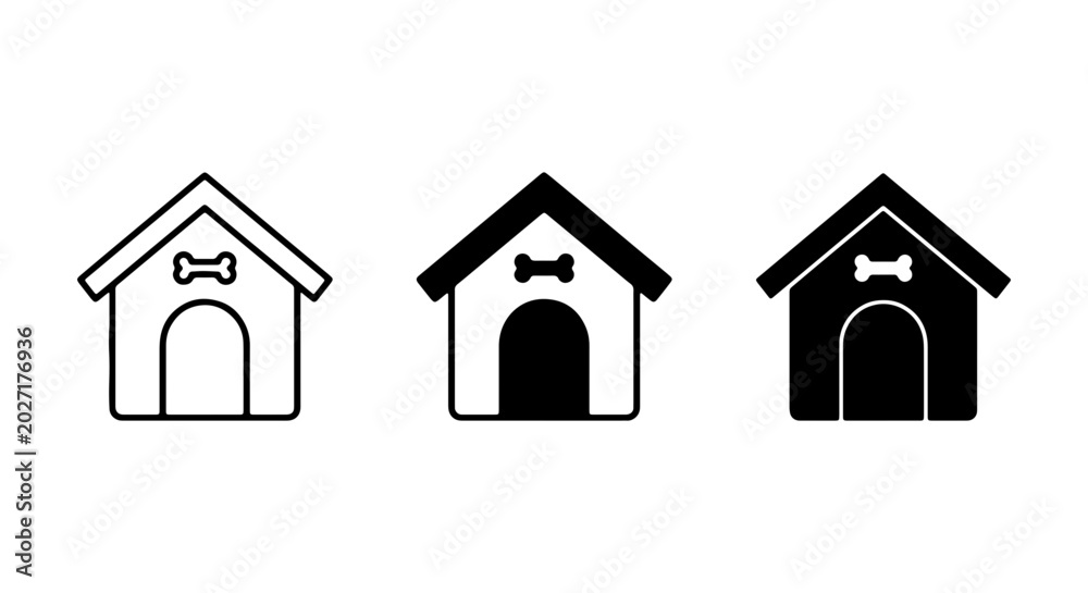 Fototapeta premium Dog House Icons, Pet Shelter Symbols, Canine Home Graphics, Animal Lodging Vector Set