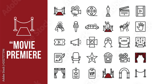 Collection of various movie premiere icons in a flat design style