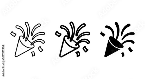 Foto Confetti popper icon set, celebration party popper, festive event vector collect