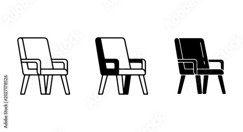 Armchair Icons Set: Minimalist Furniture Vector Graphics, Modern Home Decor Illustrations