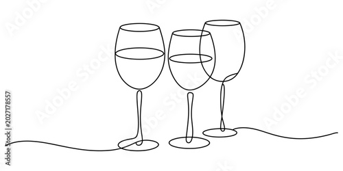 Cuadro en lienzo Three wine glasses drawing in a continuous single line style