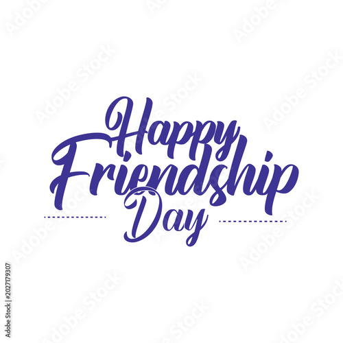 Happy Friendship Day handwritten calligraphy greeting card with purple brush script text on white background