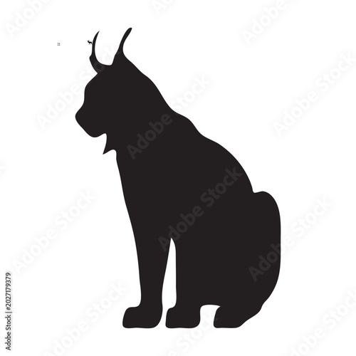 Photography Lynx silhouette vector icon, wild bobcat sitting profile, black predatory cat sh