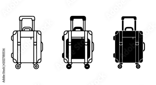 фотографія Travel Luggage Icons: Rolling Suitcases, Black & White, Vector Set