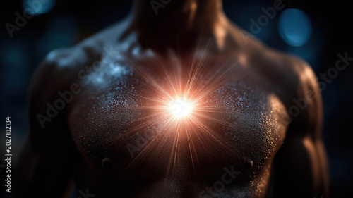 Emotional healing and wellness concept showing glowing chest light representing inner peace and recovery