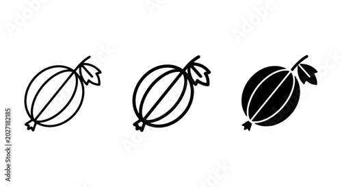 Gooseberry Icons Set, Fresh Fruit Vector Graphics, Healthy Food Illustrations