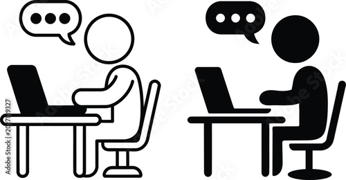 Bild auf Leinwand Two people video calling or chatting online at laptops with speech bubbles