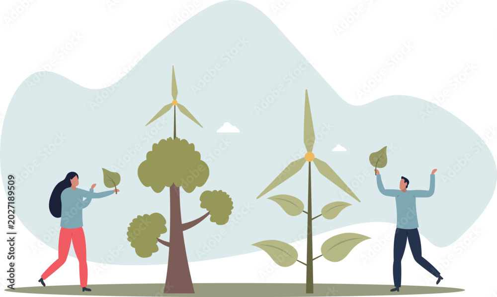 Fototapeta premium Promoting green energy and talk about sustainable wind turbine power .life situation and activities.