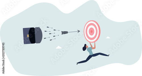 Quadro su tela Chasing for target achievement, guidance or control to reach goal, competition or challenge to success, aiming or motivation concept