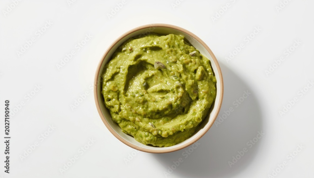 Obraz premium Avocado guacamole served on white background captured from top view