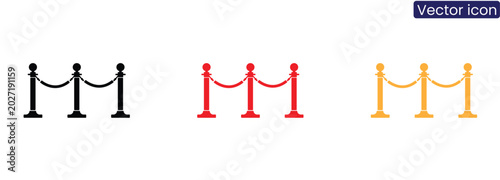 Fotografía Vector icon set of colorful stanchions with ropes on white background for VIP ac