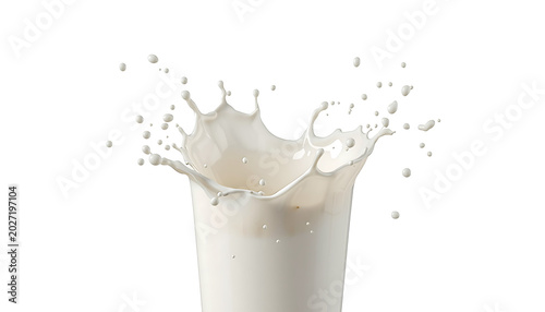 Milk splashes upward from a container to create a clean and refreshing white liquid motion effect.