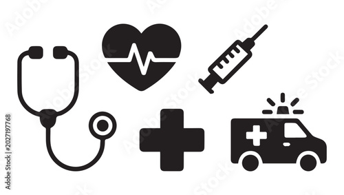Tableau sur toile Medical icons depicting healthcare emergency services and vital signs