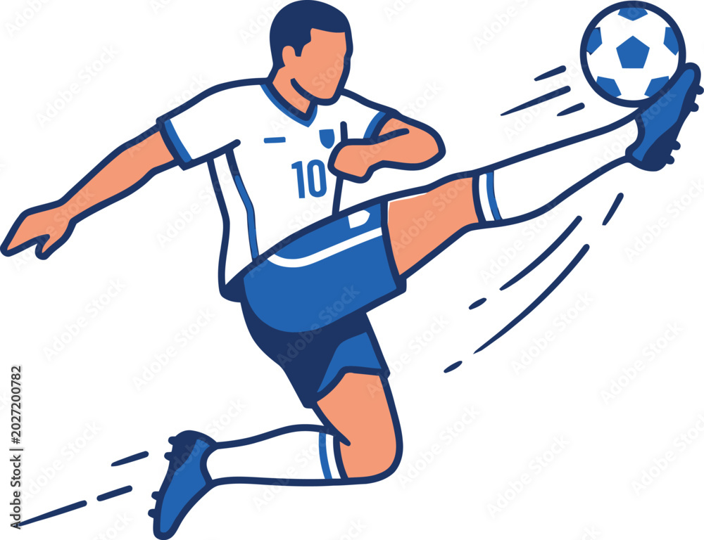 Fototapeta premium Soccer Player Performing High Kick Vector Illustration, Football Action Scene