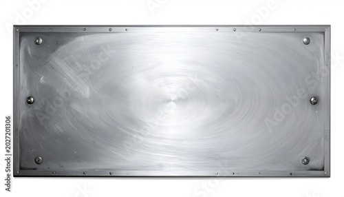 Metal rectangular plate, secured with bolts, light reflection, isolated