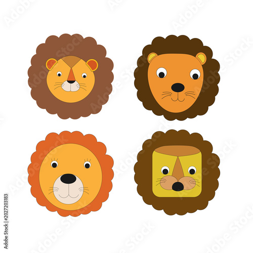 Cute Lion Faces Vector Set for Kids Cartoon Animal Illustrations 