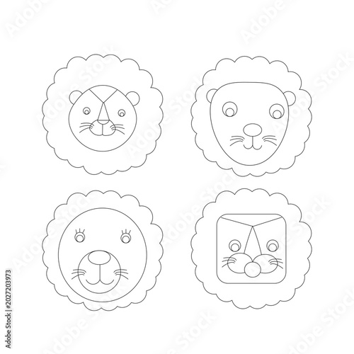 Lion Head Coloring Pages for Kids Printable Line Art Vector 
