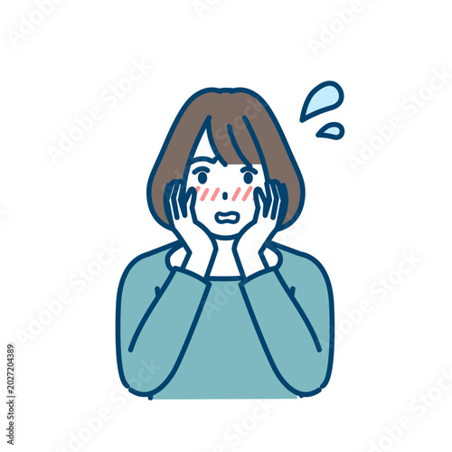 恥ずかしがる若い女性のイラスト