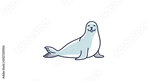 Billede på lærred Cartoon Seal Sitting on Ice Surface.