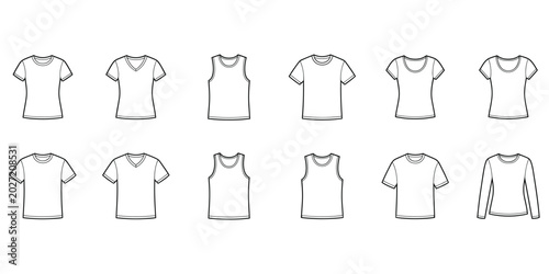 Schilderij op canvas Technical fashion illustration of women's basic t shirts and tank tops