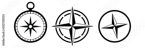 Tableau sur toile Compass Symbol Icons Featuring Minimal Wind Rose Navigation Elements for Travel