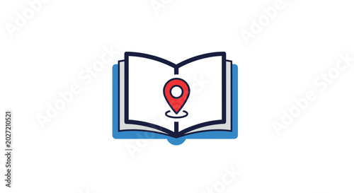 Photos Open Book with Map Pin Location.