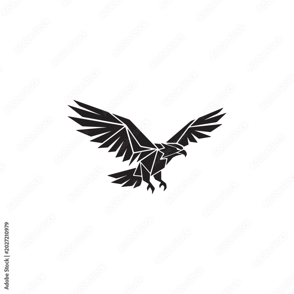 Fototapeta premium Strong Eagle Vector Silhouette Logo Design – Powerful Black Bird Tattoo Style Illustration