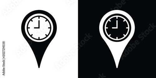 Canvastavla Vector map pin icon with clock face symbol