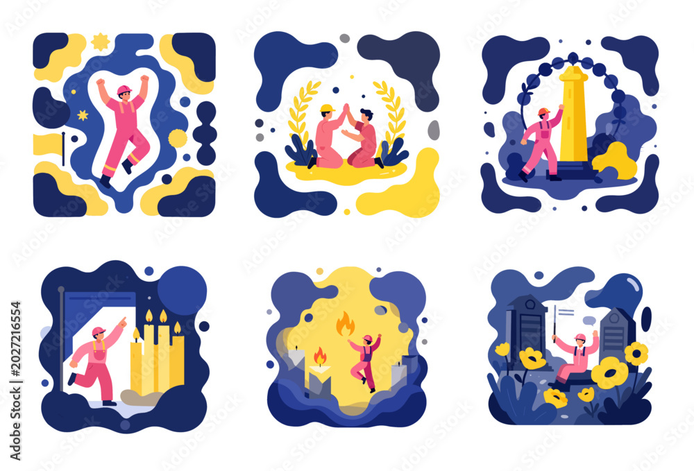 Obraz premium Vibrant Memorial Day Remembrance: Celebration and Tribute Art for Honoring Heroes' Sacrifice with Joyful Energy and Abstract Icons