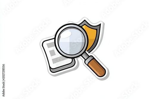 Magnifying glass over document and shield icon