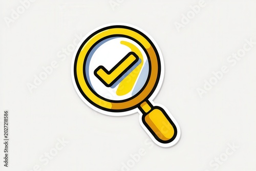 Magnifying glass with checkmark icon on white background