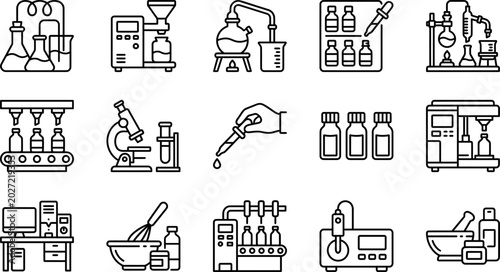 Foto Line icons of laboratory equipment and science tools for research and experiment