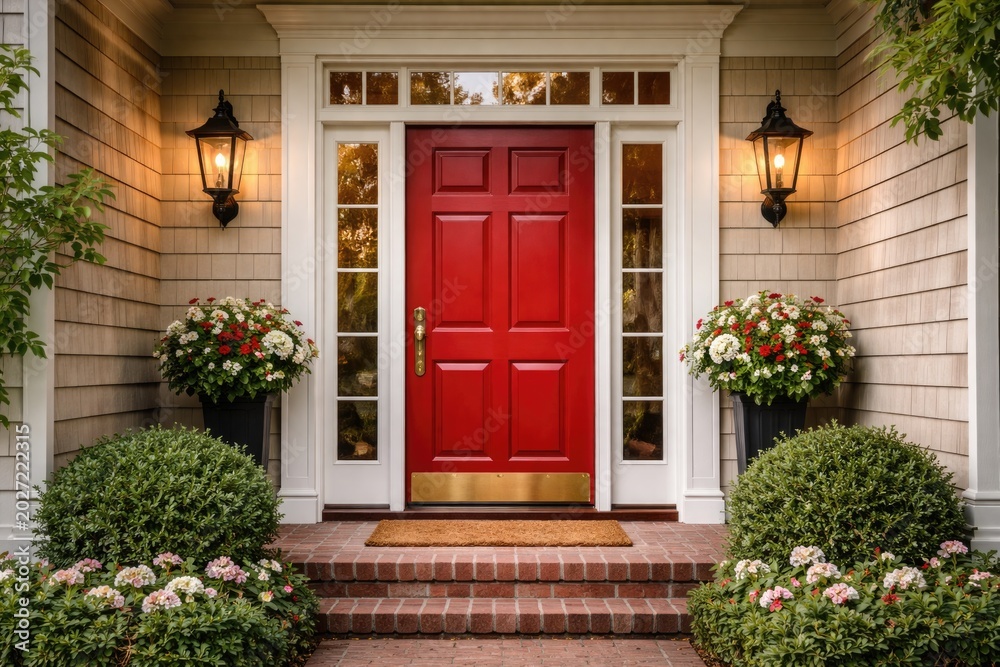 Fototapeta premium Lively red main door great for home remodeling ideas