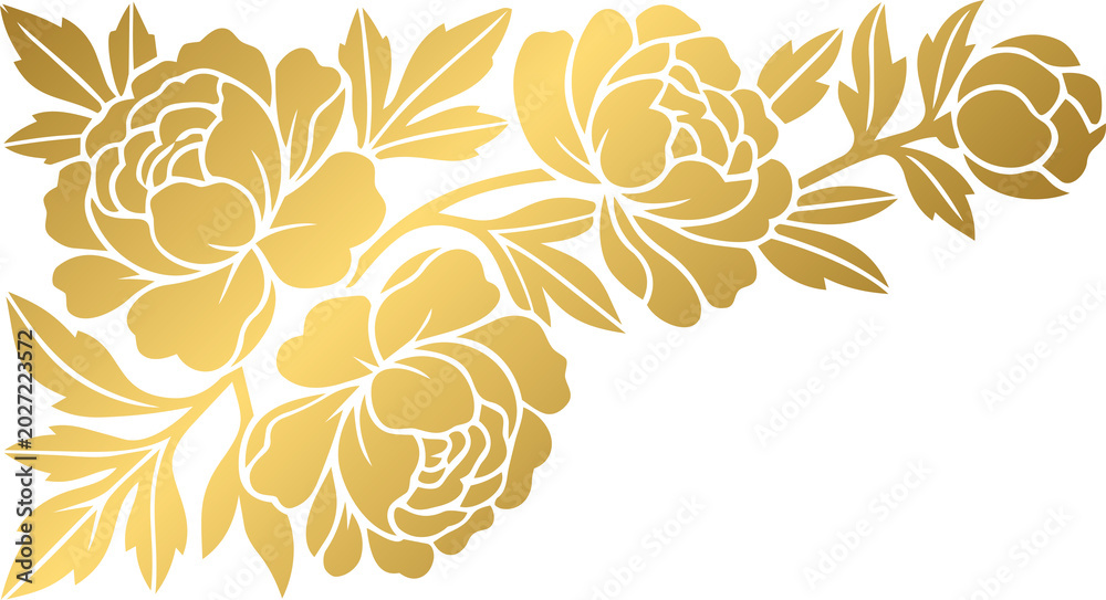 Fototapeta premium Golden Elegant Peony Flower Corner Border Design
