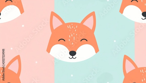 Cute Orange Fox Face Pattern on Pastel Background