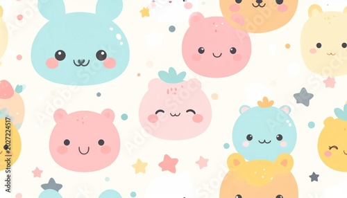 Cute Pastel Animal Faces Pattern Arranged on Light Background