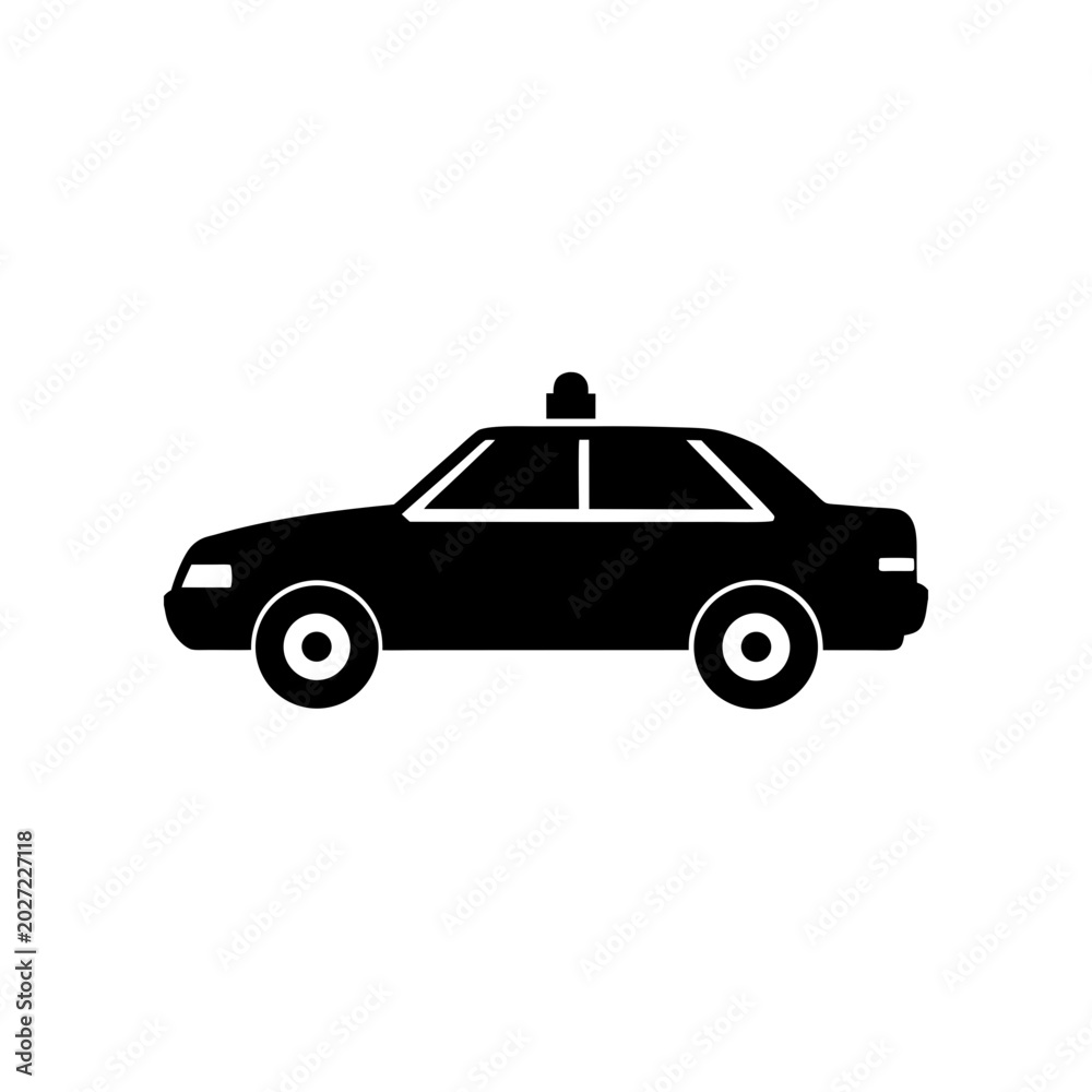 Fototapeta premium Black silhouette of a classic city taxi driving on a roadway