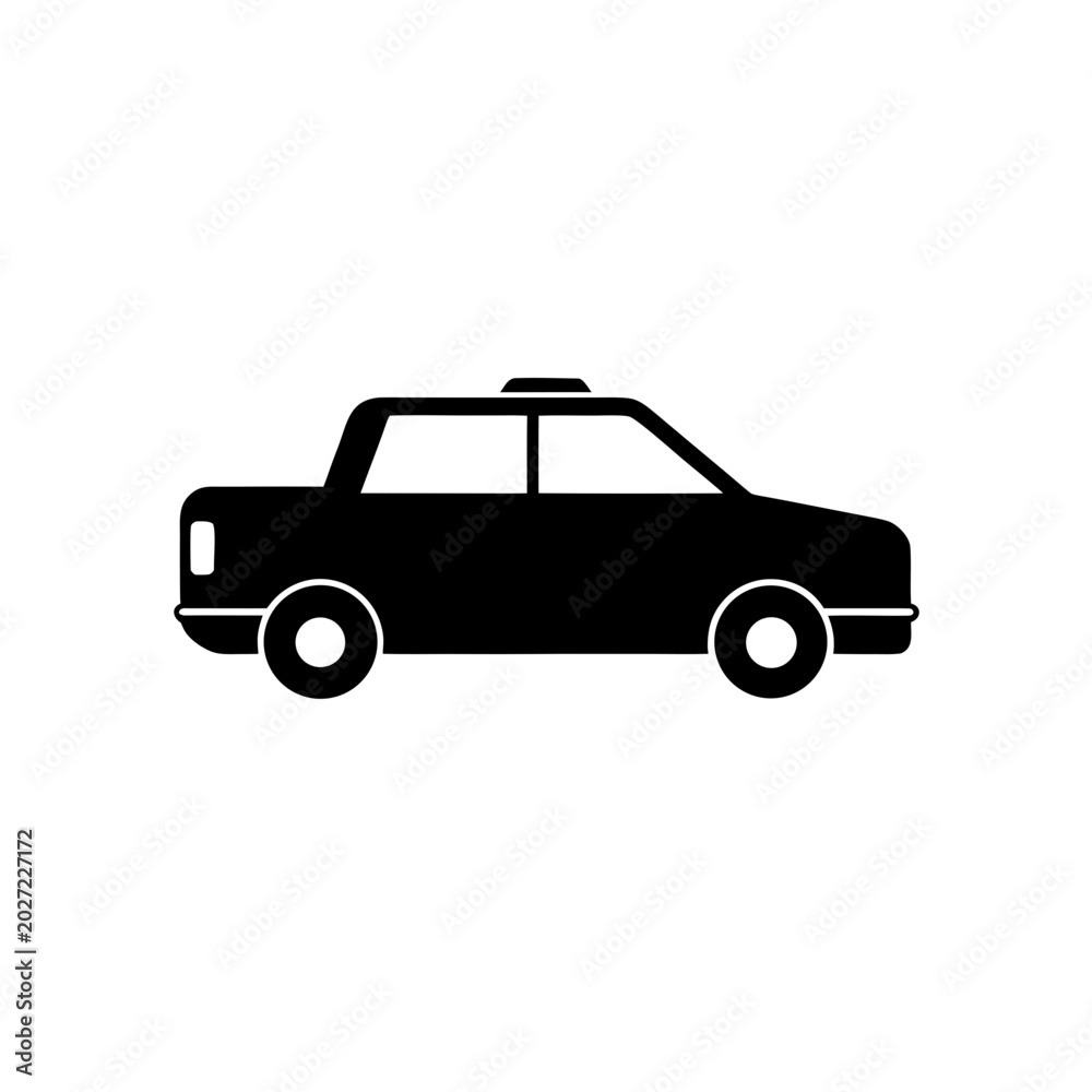 Fototapeta premium Minimalist black silhouette of a compact taxi car with a roof light