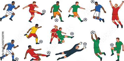 фотографія Soccer Player Action Pose Vector Collection Featuring Football Athletes Dribblin