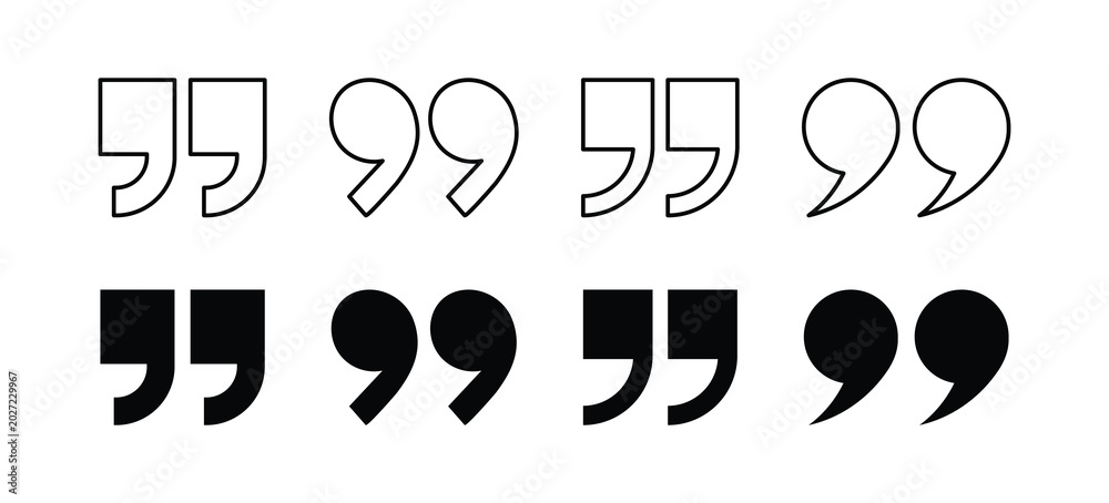 Fototapeta premium Double quote marks icon. Solid and stroke Style Icons. Quotation mark sign. inverted comma symbol. speech and typography design. Commas quotes speech marks