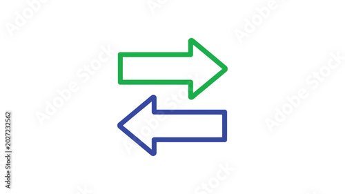 Two arrows pointing in opposite directions representing data transfer, exchange, or workflow with a transparent background.