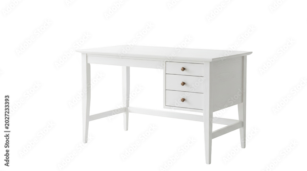 Fototapeta premium White wooden desk with three drawers isolated on transparent background
