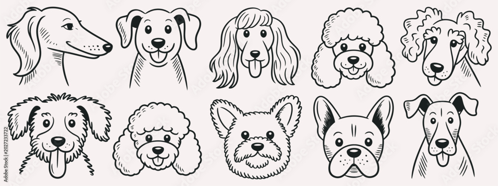 Obraz premium Scribble Chalk Charcoal Style Dogs Drawing, hand drawn puppy sketch art wax crayon grunge cute whimsical doodle vector illustration isolated white background tshirt poster sticker design