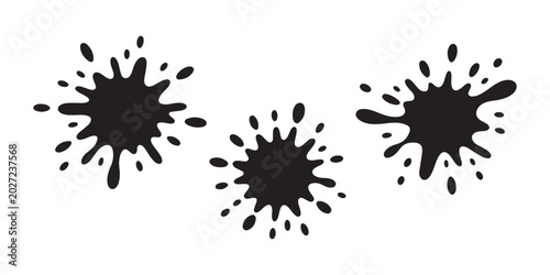 Bild auf Leinwand Three black ink splashes with paint drops isolated on a transparent background for design work